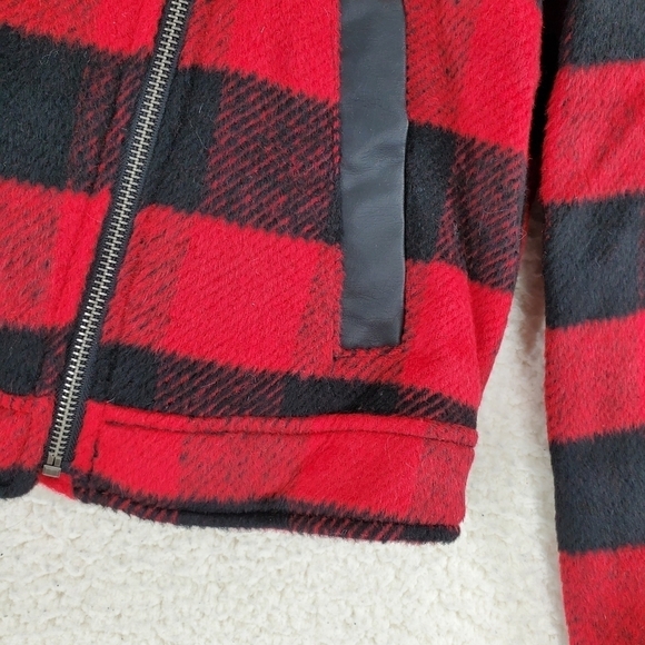 Love Chemiztry Coat Buffalo Plaid Red Black Moto Flannel Fleece Jacket Lined S L - Picture 7 of 12